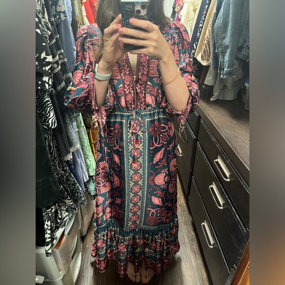 [NWT] FARM RIO Teal Seashell Tapestry Maxi Dress. Size Small - Picture 7 of 7